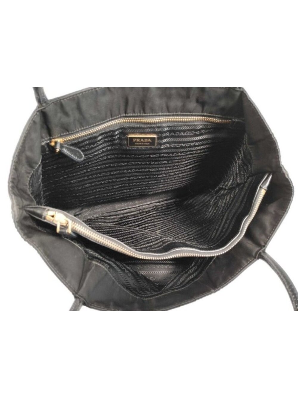 Prada Tote Triangle Logo Black Nylon Enamel Gold - Picture 9 of 10
